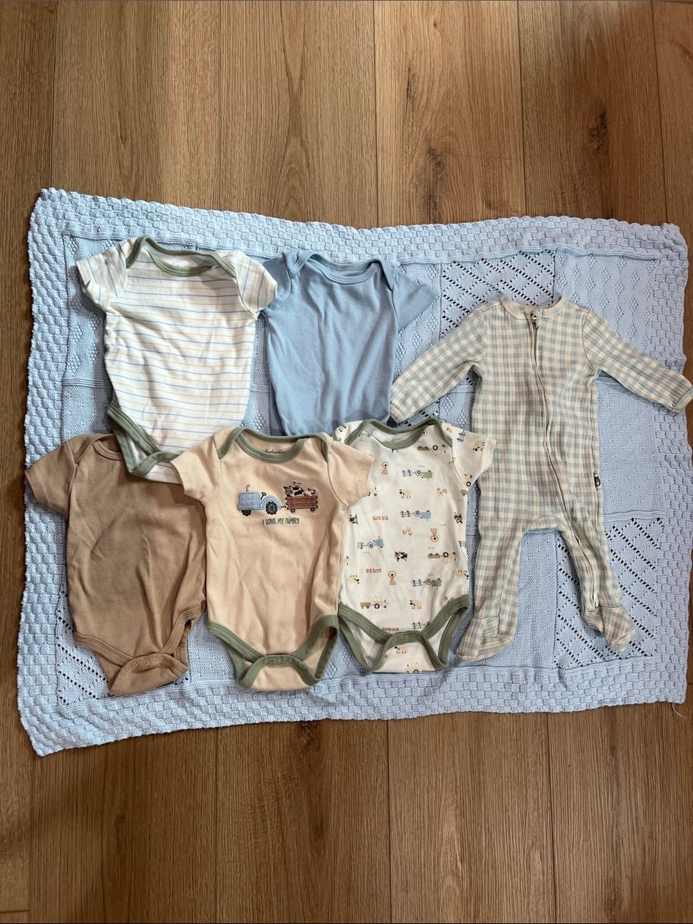 Neutral & Blue Baby One-Piece Bodysuit Set - 7pc